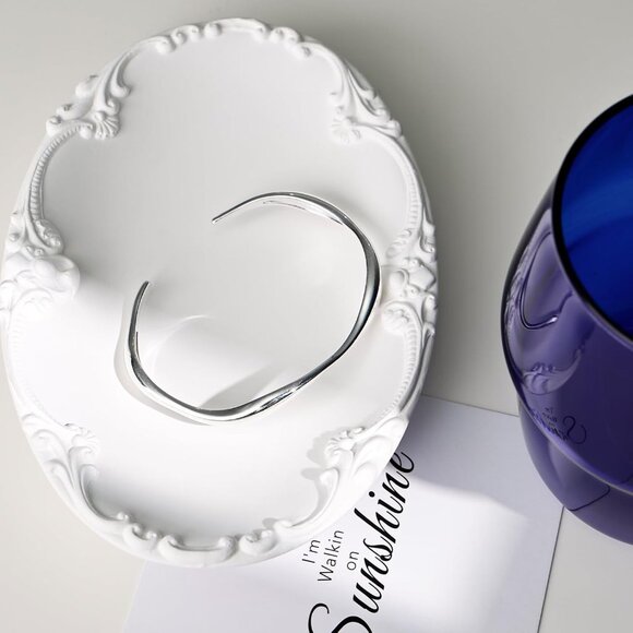 Sterling Silver Wavy Cuff Bracelet Adjustable Thin Bangle for Women - Picture 6 of 6